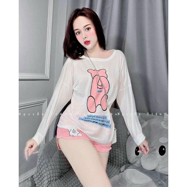 Sét bộ đùi áo tay dài in hình gấu siêu cưng ❤