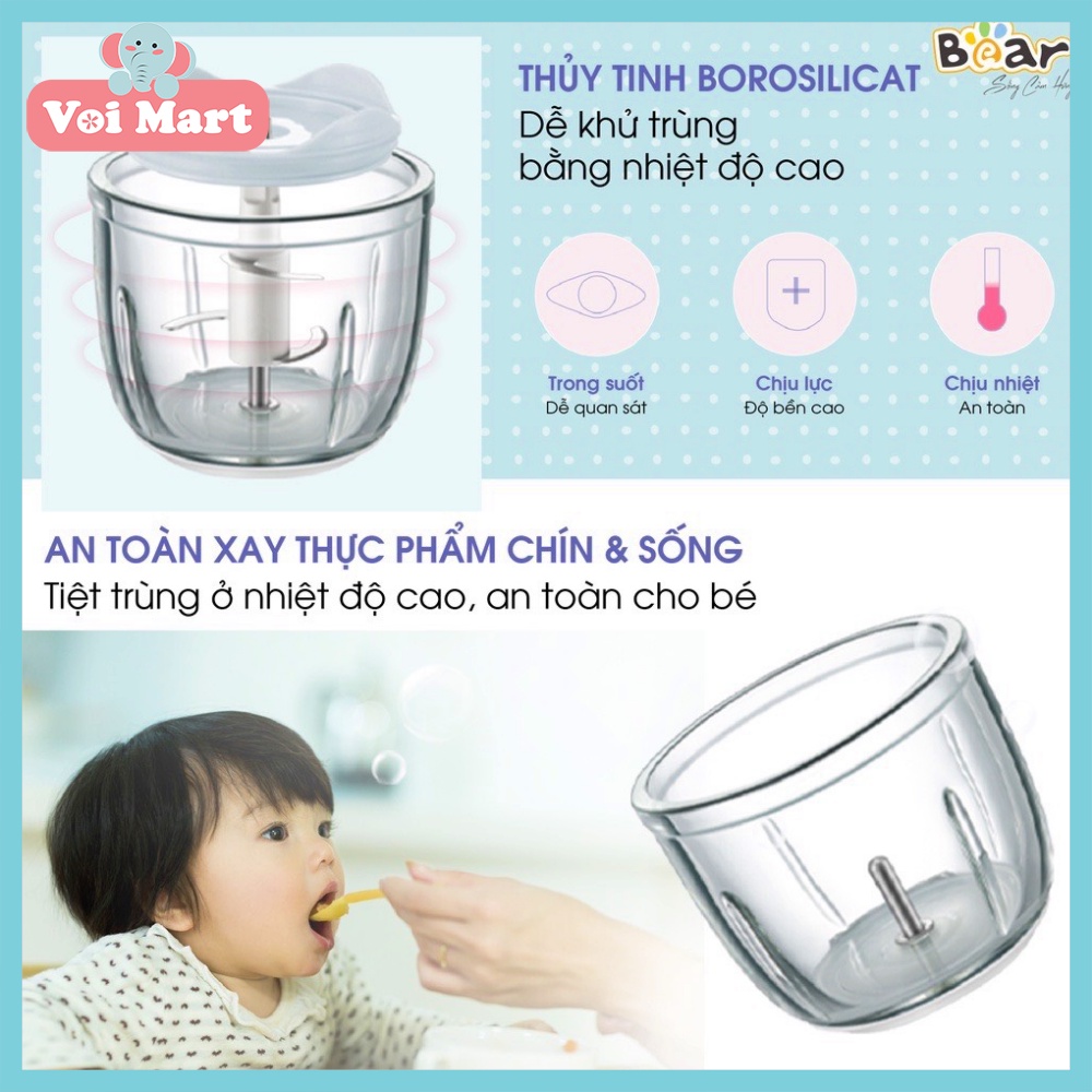 (BH 18 Tháng) Máy Xay Đồ Ăn Dăm Đa Năng Bear Cầm Tay Tiện Lợi Thiết Kế 3 Lưỡi Dao Sắc Bén, Cối Thuỷ Tinh 0.3l - B03V2