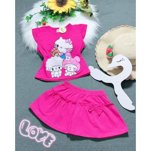 Bộ tay cộc quần đùi váy cho bé gái thun cotton 4 chiều co dãn tốt