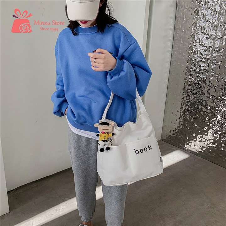 Túi vải canvas, túi đeo chéo loại to thời trang, đi học, đi chơi trẻ trung BOOK TV48