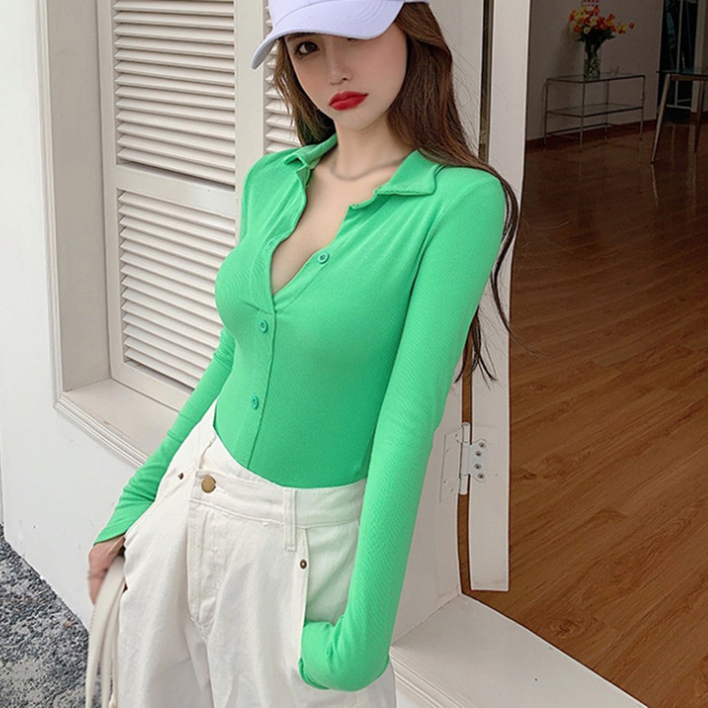 Áo Thun Tay Dài Màu Trơn Thiết Kế Ôm Dáng Thanh Lịch Gợi Cảm Cho Nữ