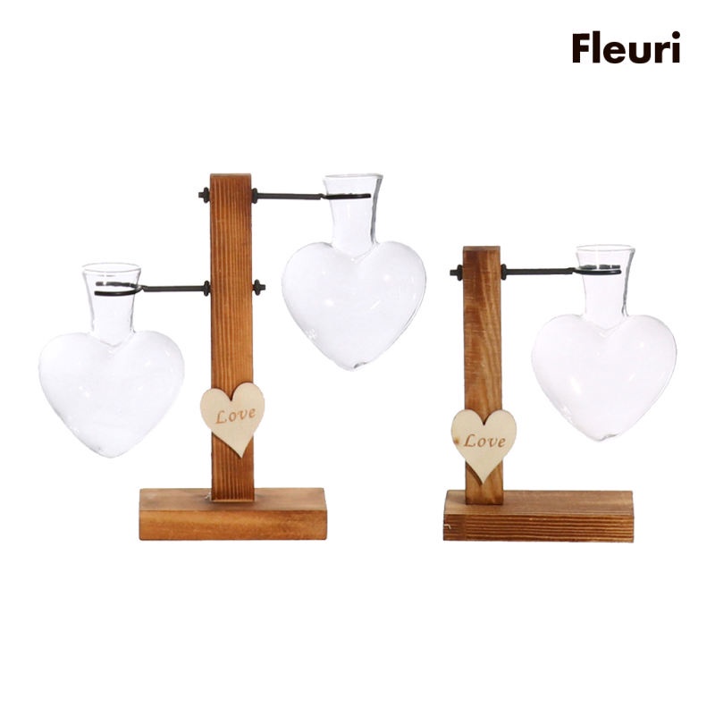 Chậu hoa thủy tinh để bàn kèm giá đỡ bằng gỗ