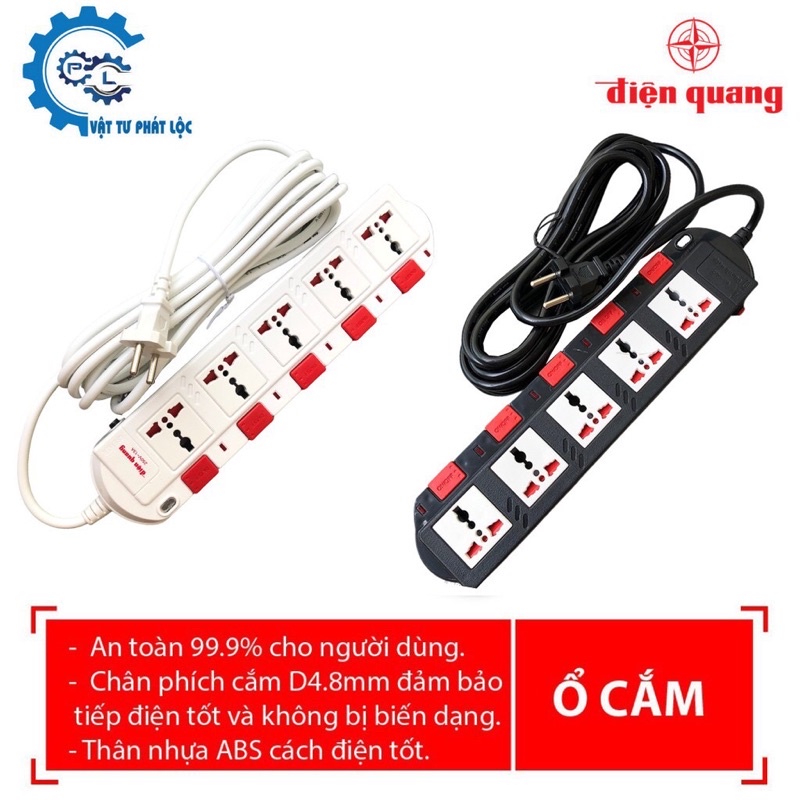 Ổ cắm điện Điện Quang 4 lỗ - 5 lỗ 3 chấu - Ổ điện dài 2m/5m