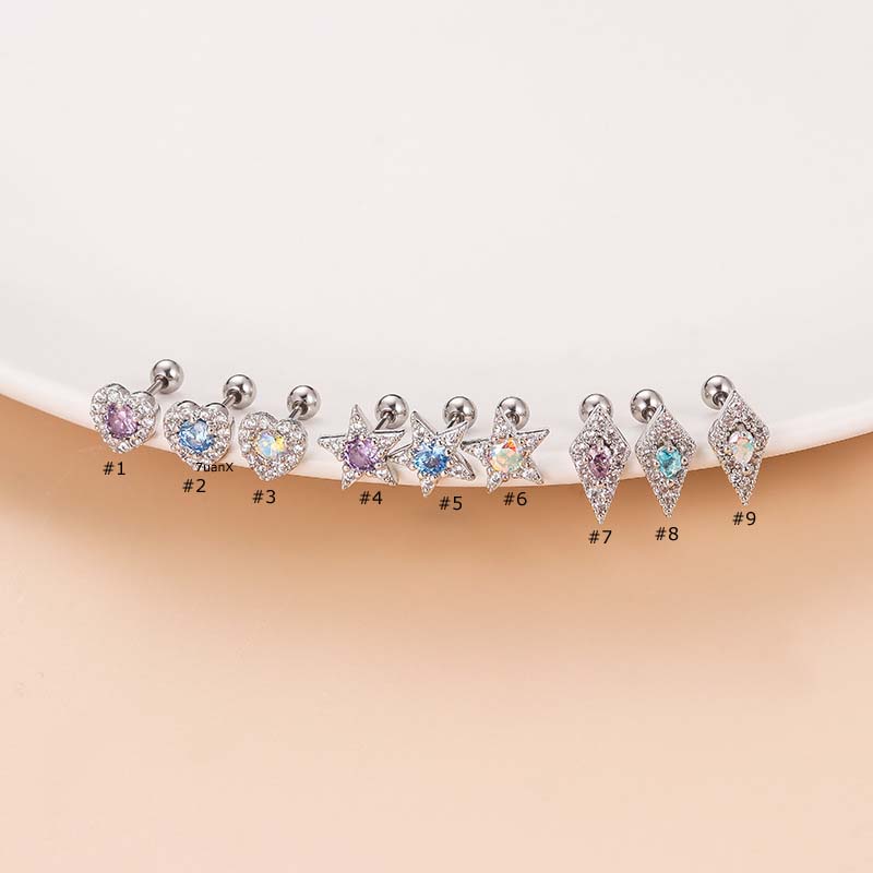 1 Khuyên Tai Thép Không Gỉ Hình Thoi / Ngôi Sao / Trái Tim Thời Trang 2022 Mới