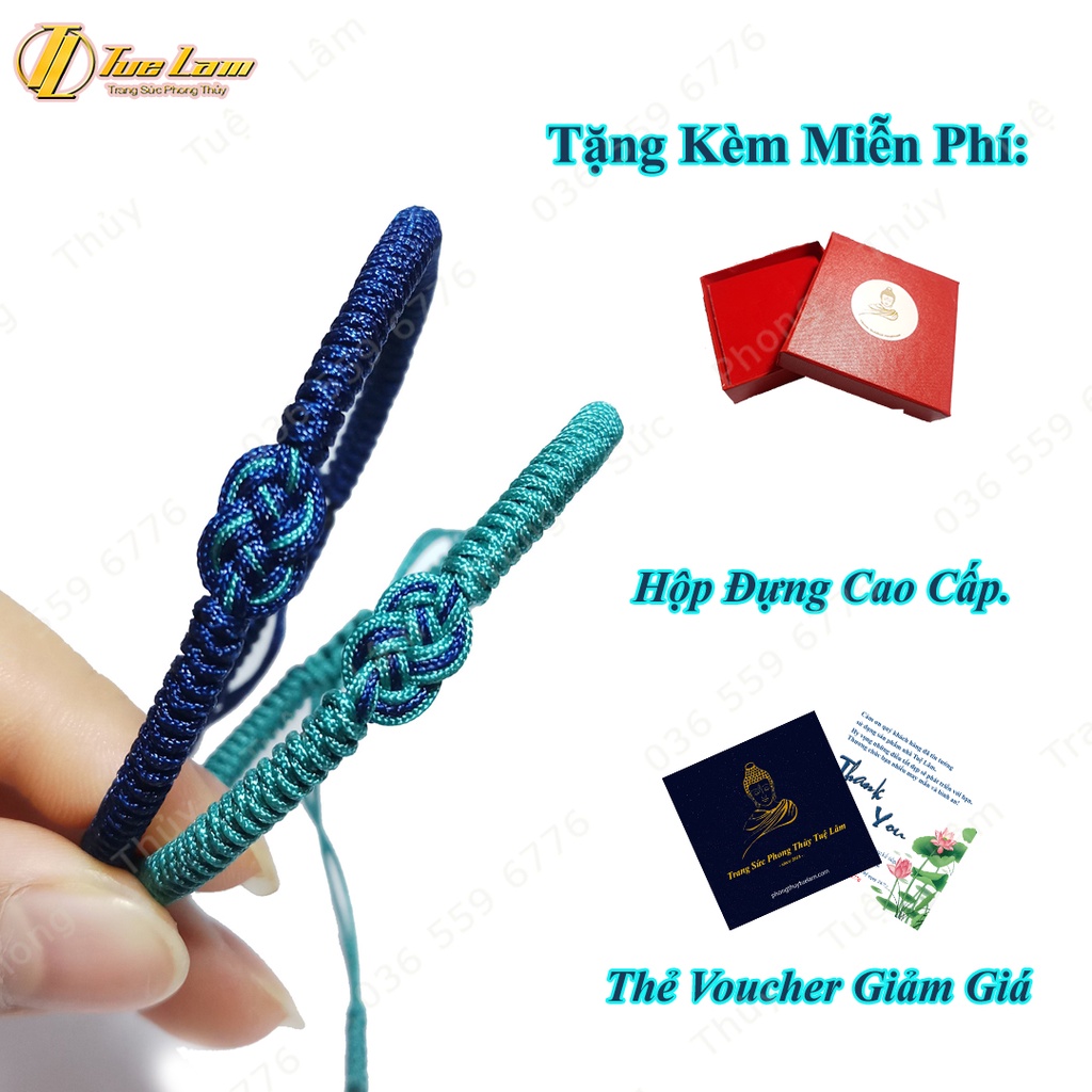 Vòng tay may mắn nữ dây chỉ màu xanh dương cao cấp bện kiểu vô cực tình duyên - Tuệ Lâm