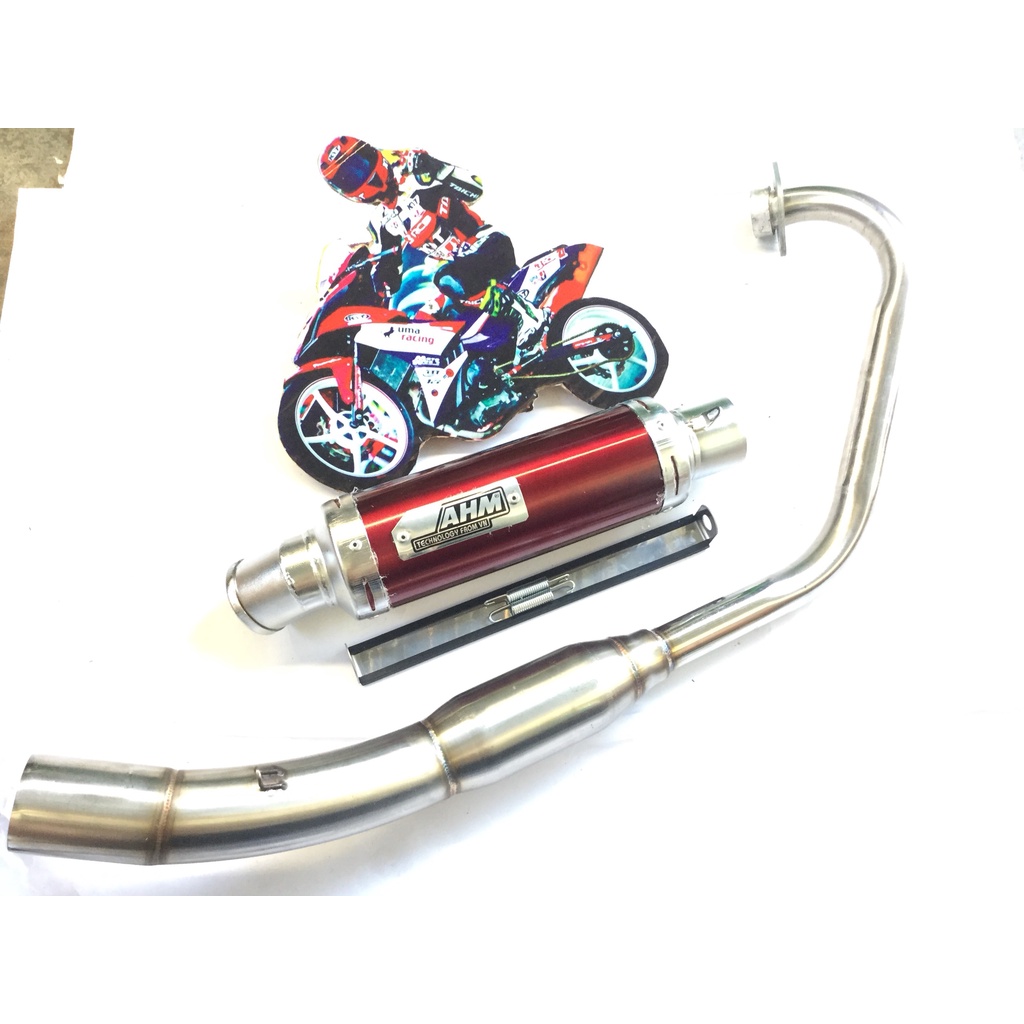 Pô AHM ĐỎ cả cổ bầu hơi inox GẮN NHIỀU LOẠI XE exicter, winer, sonic, raider, satria, gsx, fz, tfx, cbr, r15,...