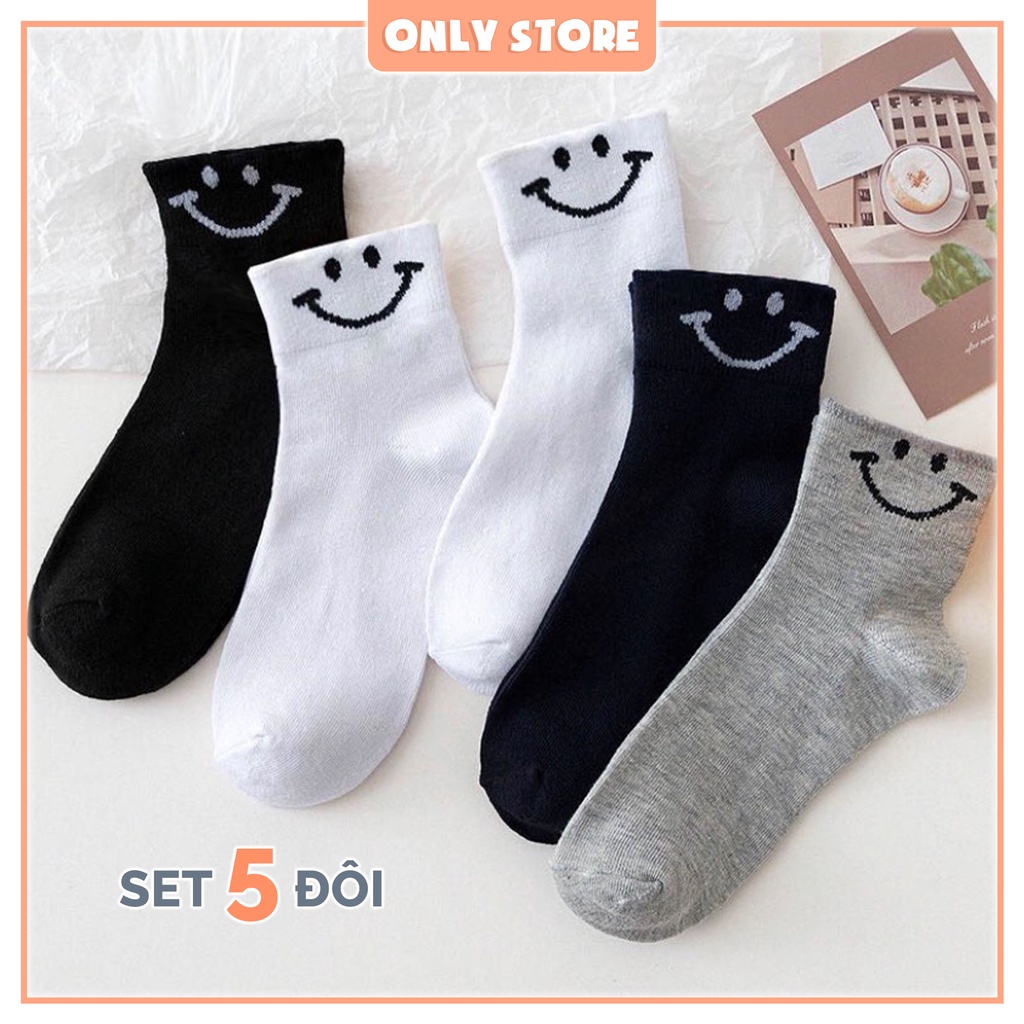 Tất vớ cổ cao nam nữ trắng đen họa tiết mặt cười thời trang Unisex Hàn Quốc - Only Store
