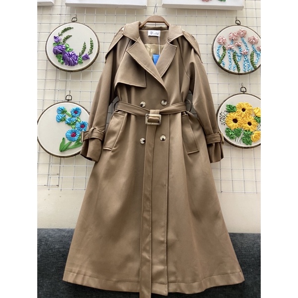 Áo mangto kaki dập ly sau dáng dài