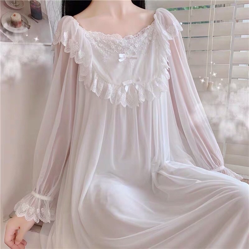 ĐẦM NGỦ PHỐI REN TRẮNG TINH KHÔI ULZZANG 2374