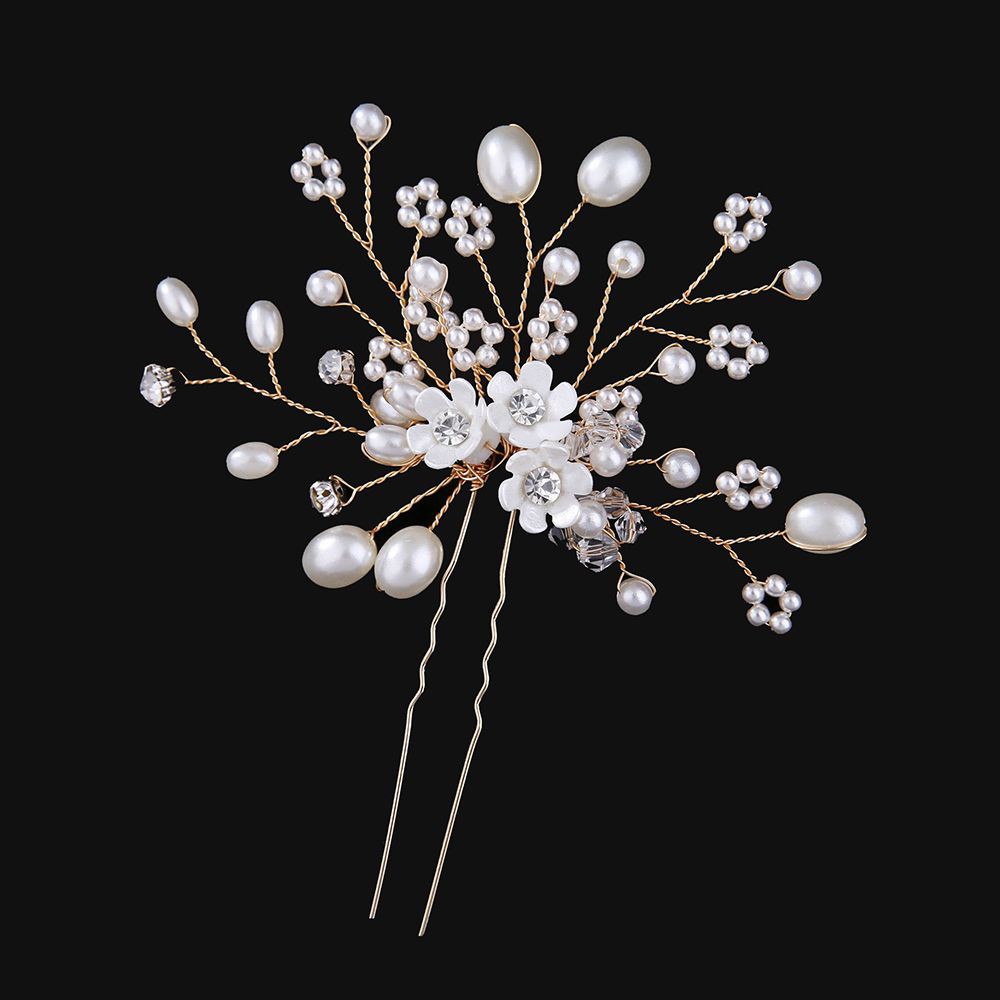 Kẹp tóc kim loại đính đá pha lê và ngọc trai nhân tạo thời trang cho nữ