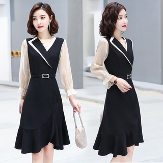 đầm cổ vest tay dài