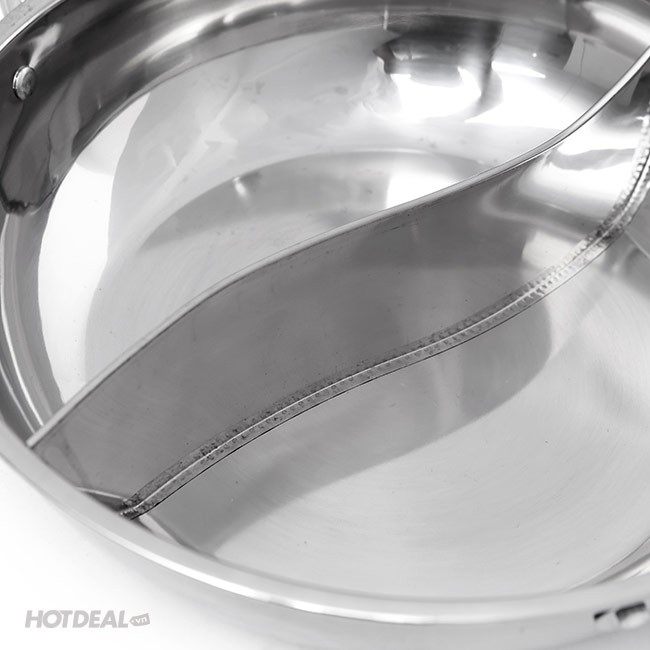 Nồi Lẩu Inox 2 Ngăn HOTPOT tặng kèm nắp kính