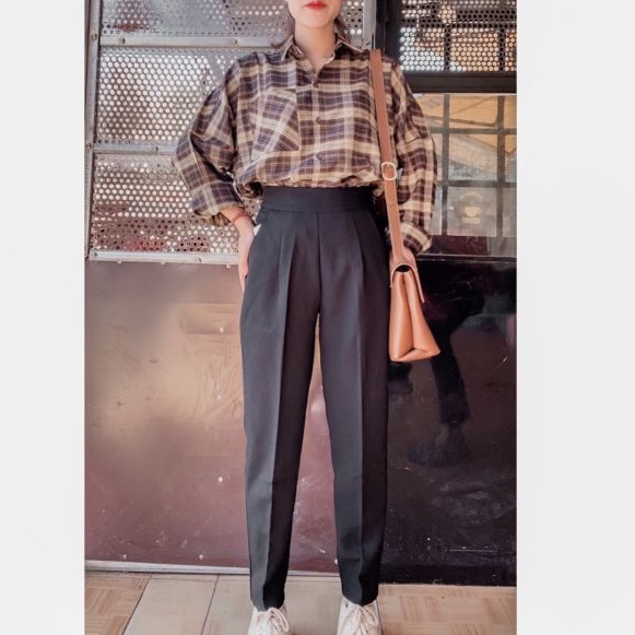 Quần Baggy nữ công sở cạp chun chất vải tuyết mưa mềm - Kiểu Quần tây bigsize nữ lưng cao màu đen mặc Đi làm - đi học