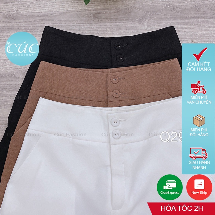 Quần ống rộng Cúc Fashion quần baggy nữ vải lưng cạp cao dài xuông ống đứng culottes màu đen đi học from chuẩn Q296