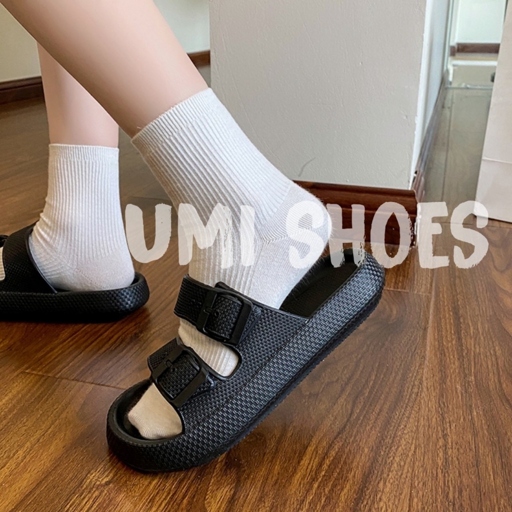 Dép Bánh Mì Nữ Quai Ngang Cao Su Khuy Dễ Thương nhẹ Hot màu đen kem đi chơi đi học đi biển nước đẹp khối