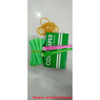 Combo dụng cụ uốn tóc cho nam nữ gồm 2 kẹp vịt+1 giấy uốn lạnh+dây thun+ trục uốn số 2