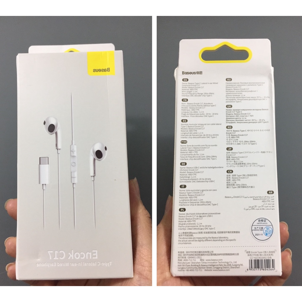 Tai nghe nhét tai có mic chân cắm type C Baseus Encok C17