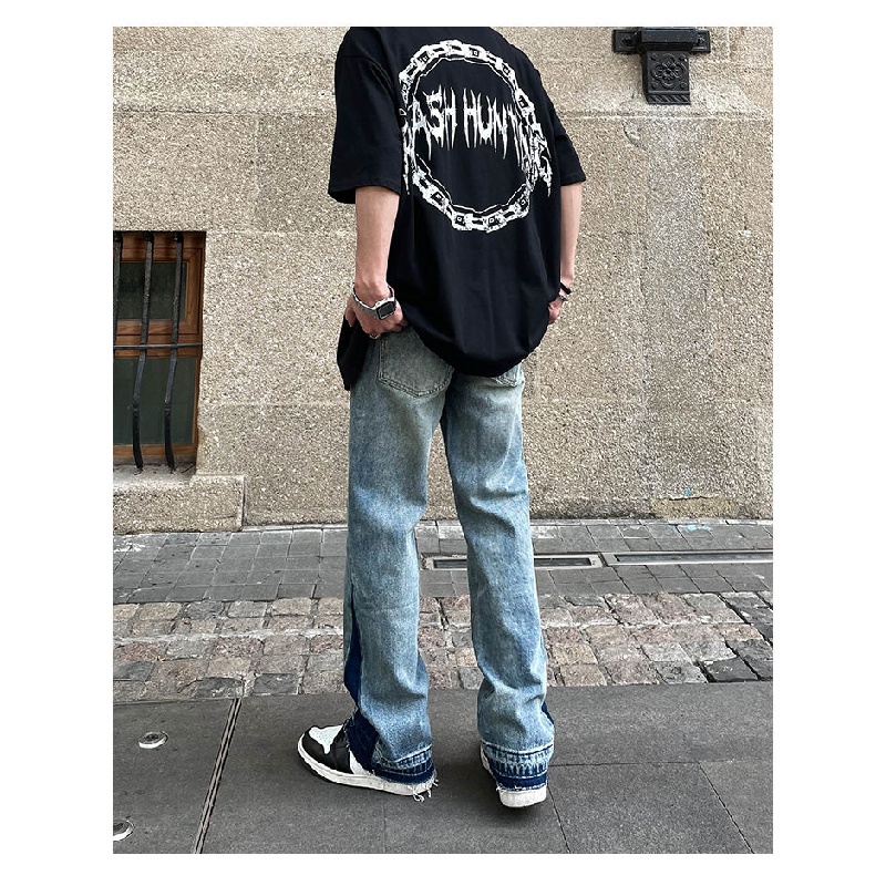 Quần Jeans Dài Dáng Rộng Thiết Kế Rách Phong Cách Retro Đường Phố Cho Nam Giới