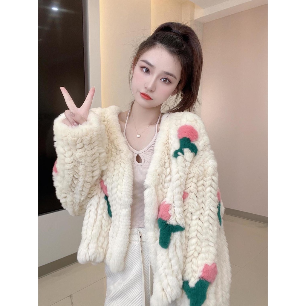 [Giao Ngay] Áo Khoác Lông Cừu Dáng Ngắn Phối Lông Thỏ Thời Trang Thu Đông Phong Cách Mới Cho Nữ