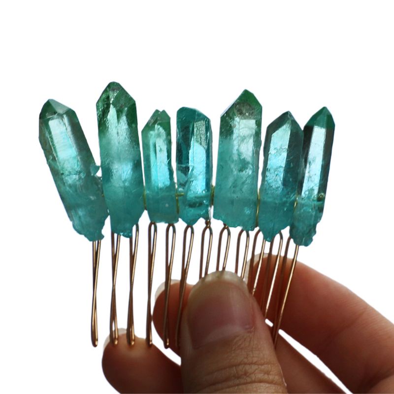 Lược Cài Tóc Mini Đính Đá Thạch Anh Pha Lê Màu Gradient Phong Cách Boho Cho Cô Dâu