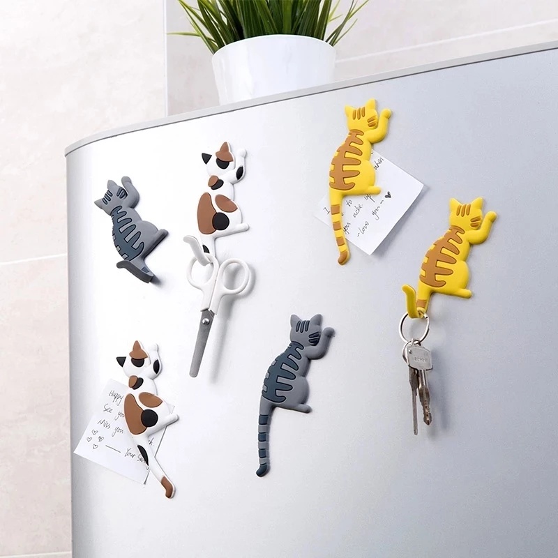 Móc Treo Đồ Hít Nam Châm Đa Năng Hình Mèo Dễ Thương Trang Trí Tủ Lạnh