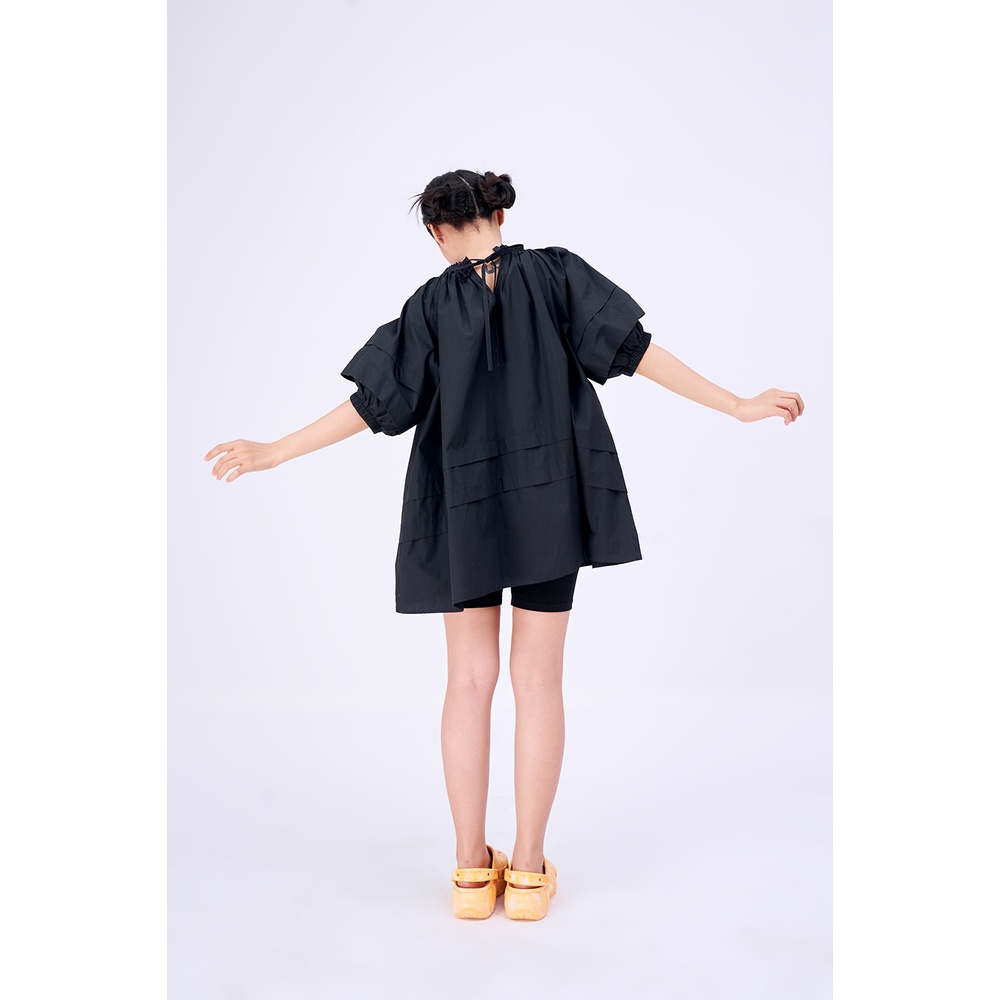 DOTTIE - Áo dáng xòe viền bèo nữ đen T0446