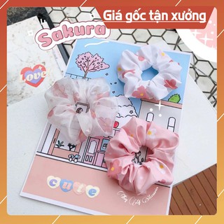 Cột tóc vải scrunchies Hoa-Dây buộc tóc scrunchies Sakura- Thuỳ My Accessories
