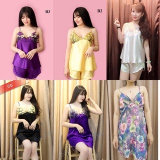 Bộ ngủ phi lụa mềm, mịn, mát - Ren hoa đẹp xịn