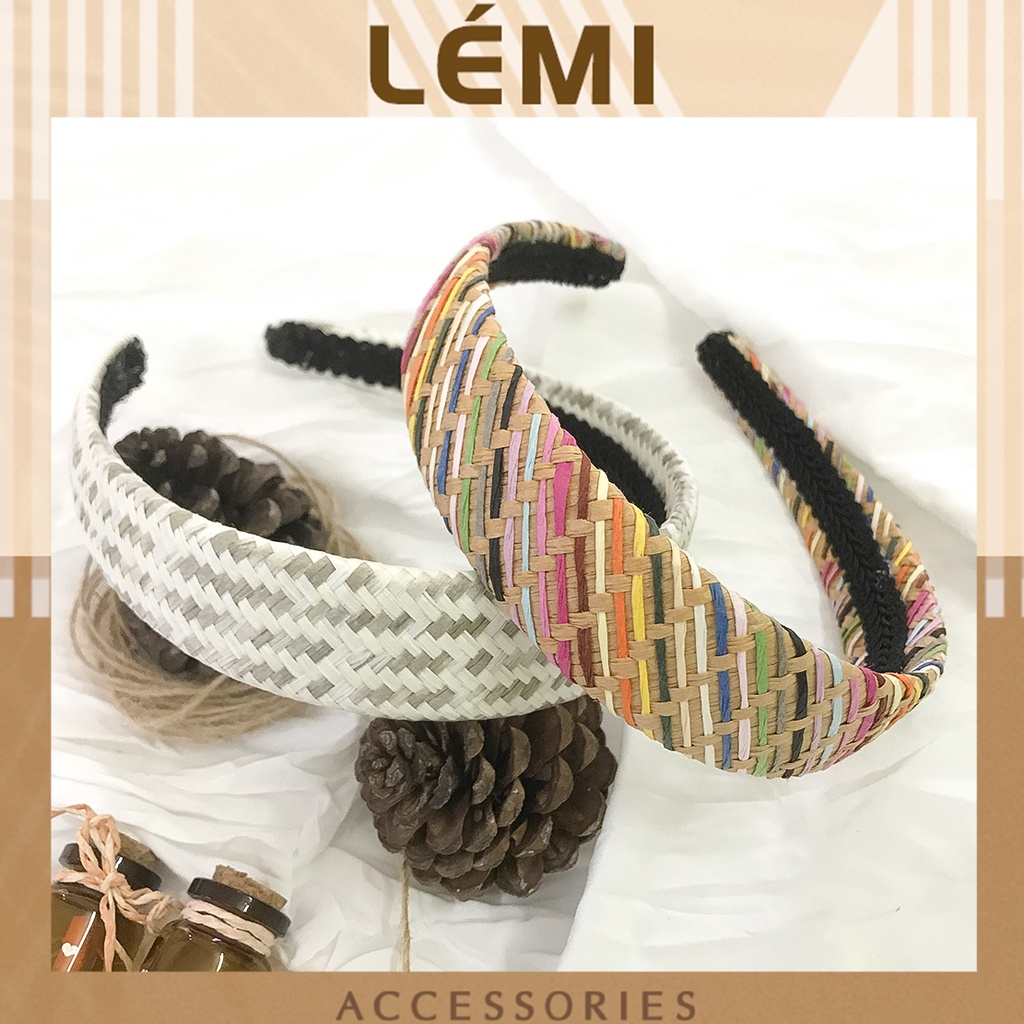 Băng đô bờm cài tóc đan cói nhiều màu sắc siêu dễ thương hàng Handmade, Lémi accessories