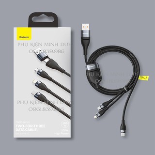 Cáp sạc nhanh 3 đầu Baseus Flash Series 3 in1 Plus (USB + Type-C to M+L+C, 100W Quick Charge and Data Cable)