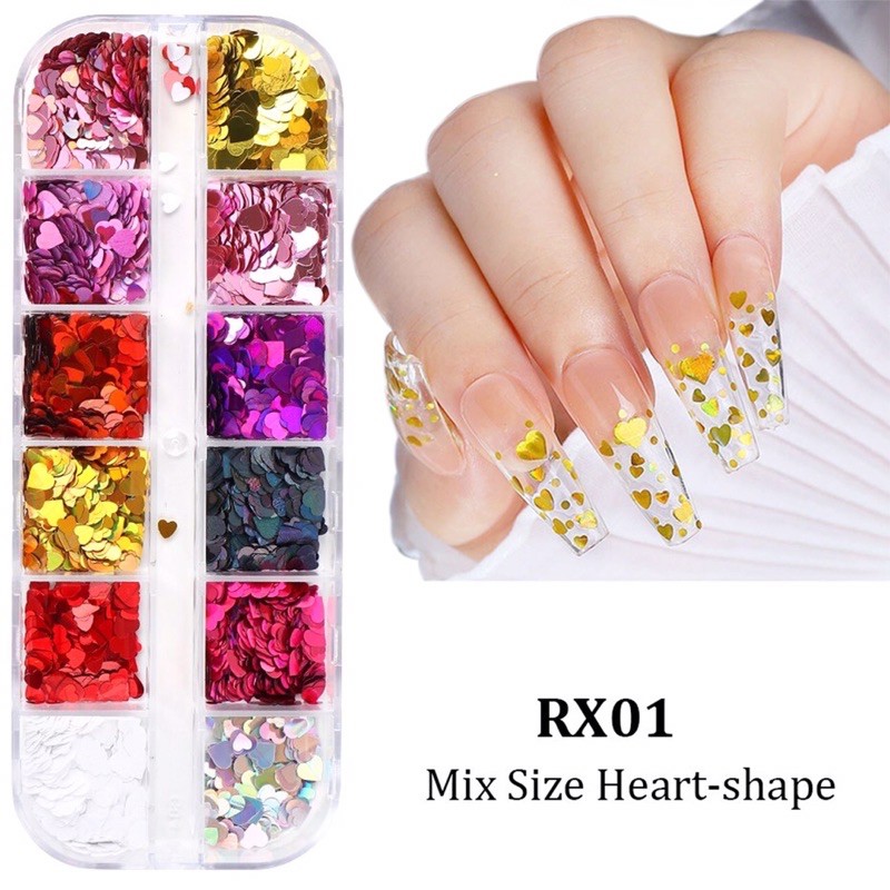 Sequin kim tuyến trái tim-phụ kiện nail móng