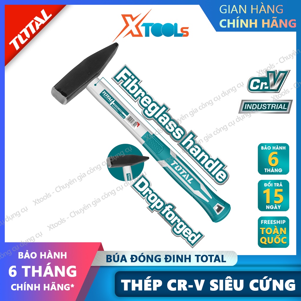 Búa đóng đinh đầu vuông TOTAL búa đầu vuông và dẹp thép Cr-V siêu cứng chống rỉ sét cong vênh sữa chữa nhà cửa cơ khí