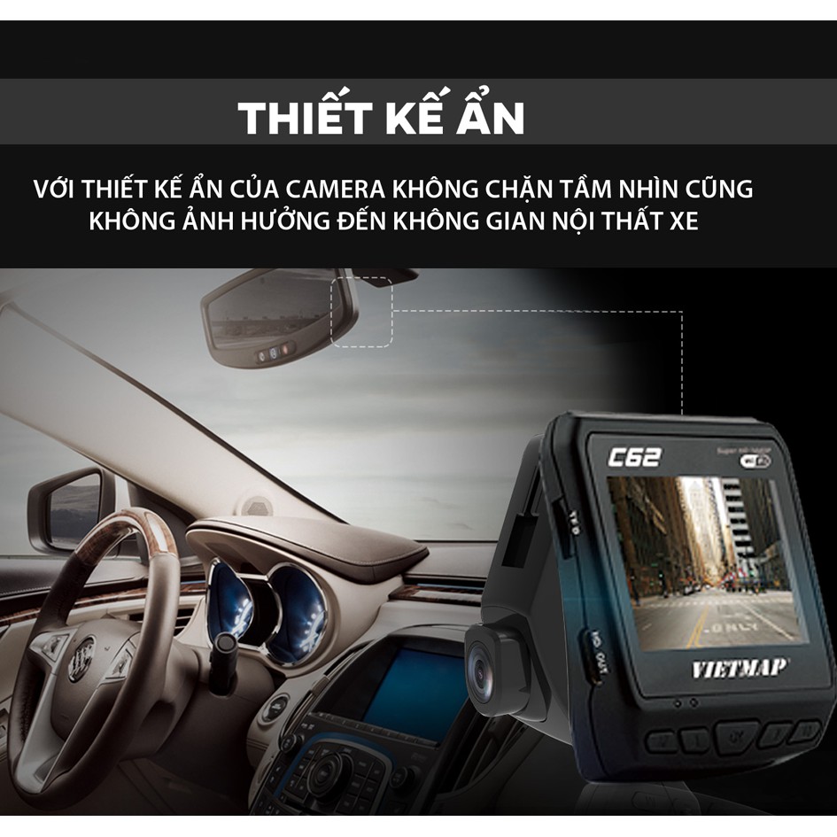 Camera hành trình Vietmap C62 Ghi hình Ultra HD 2K. Quay hai mắt đồng thời – cảnh báo giao thông