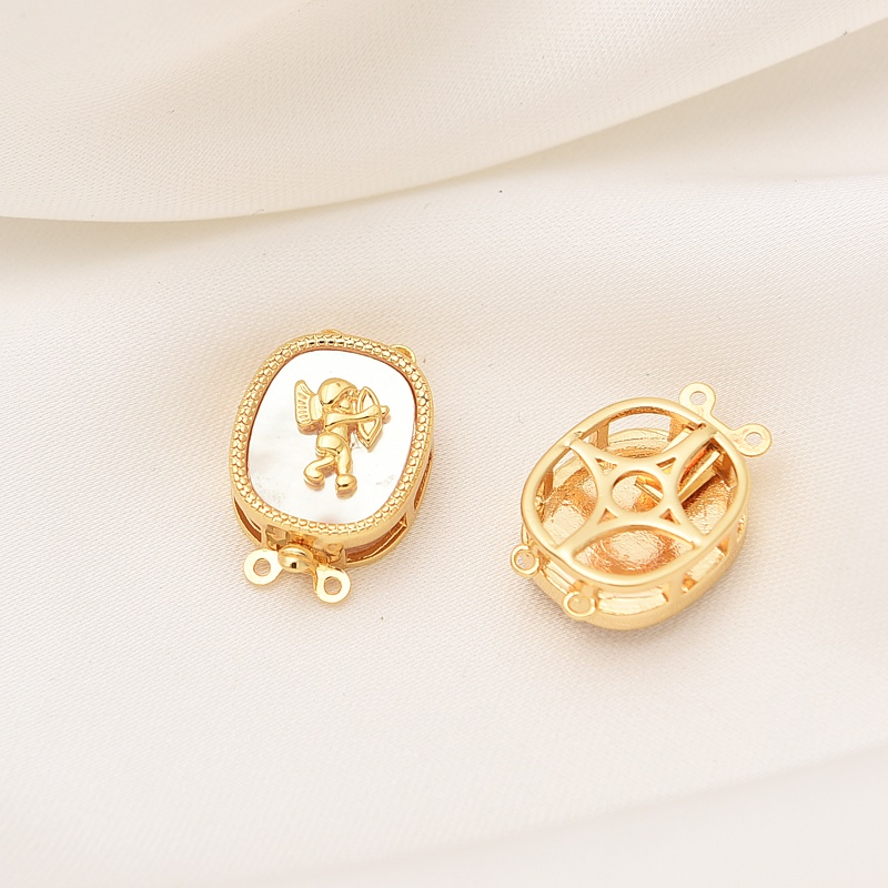 Khóa Cài Vòng Tay / Dây Chuyền Bằng Đồng Mạ Vàng 18K diy Hình Cỏ Bốn Lá Màu Trắng Tự Nhiên