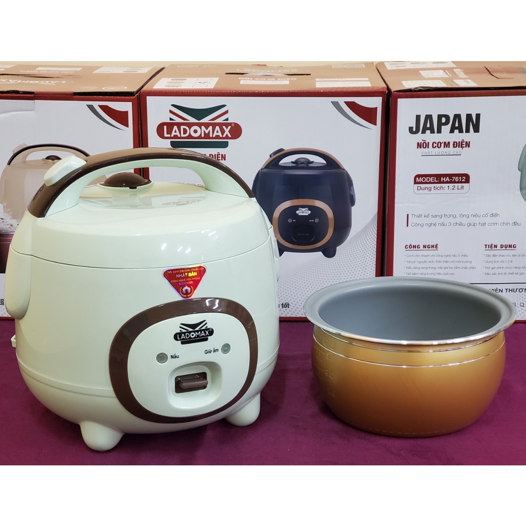 Nồi cơm mini 0.8L Ladomax HA-7608 lòng niêu chống dính, 2- 3 người ăn, có xửng hấp