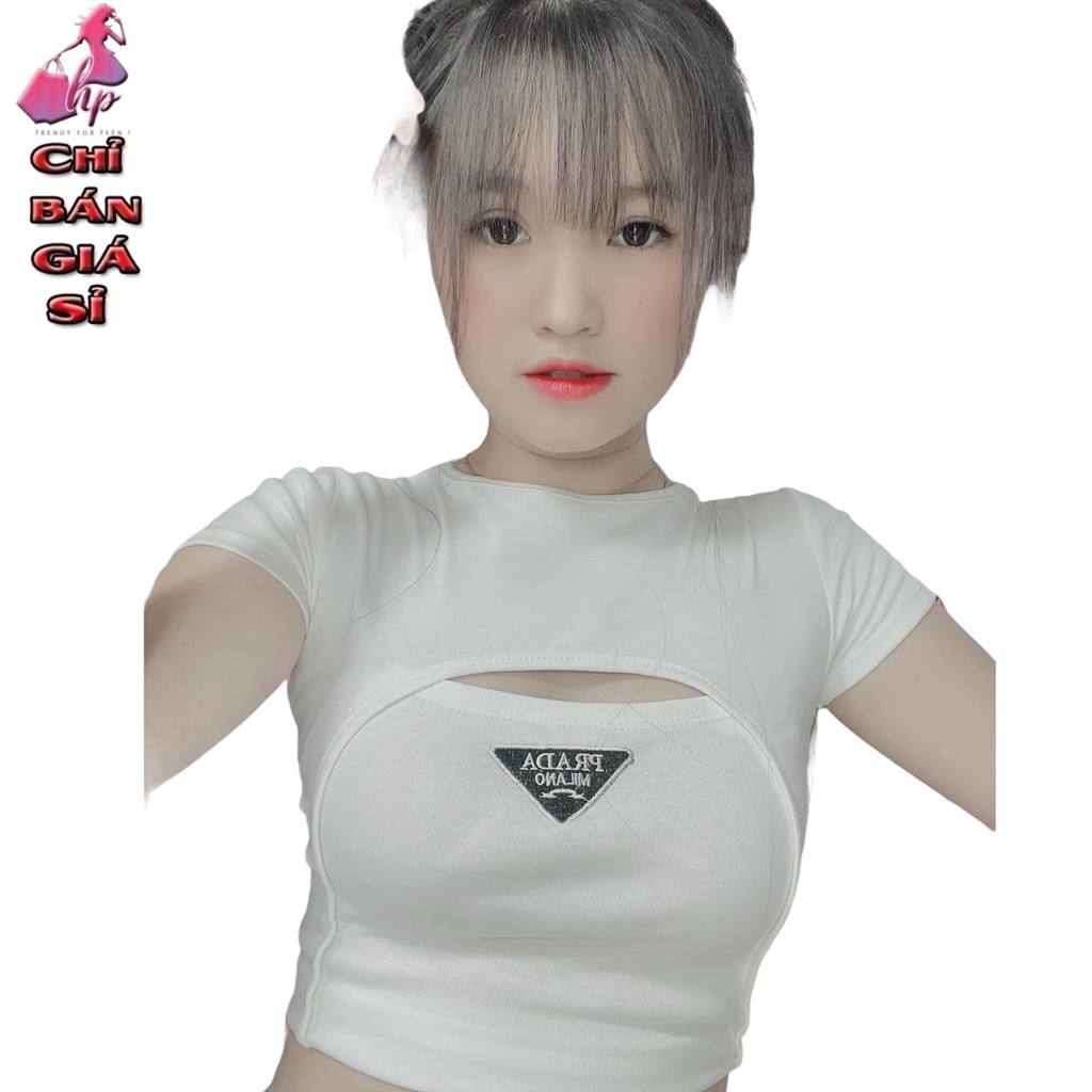 áo croptop kiểu nữ ôm body xẻ ngực tay ngắn thun xịn mịn thêu kiểu hàn quốc mẫu mới 2021