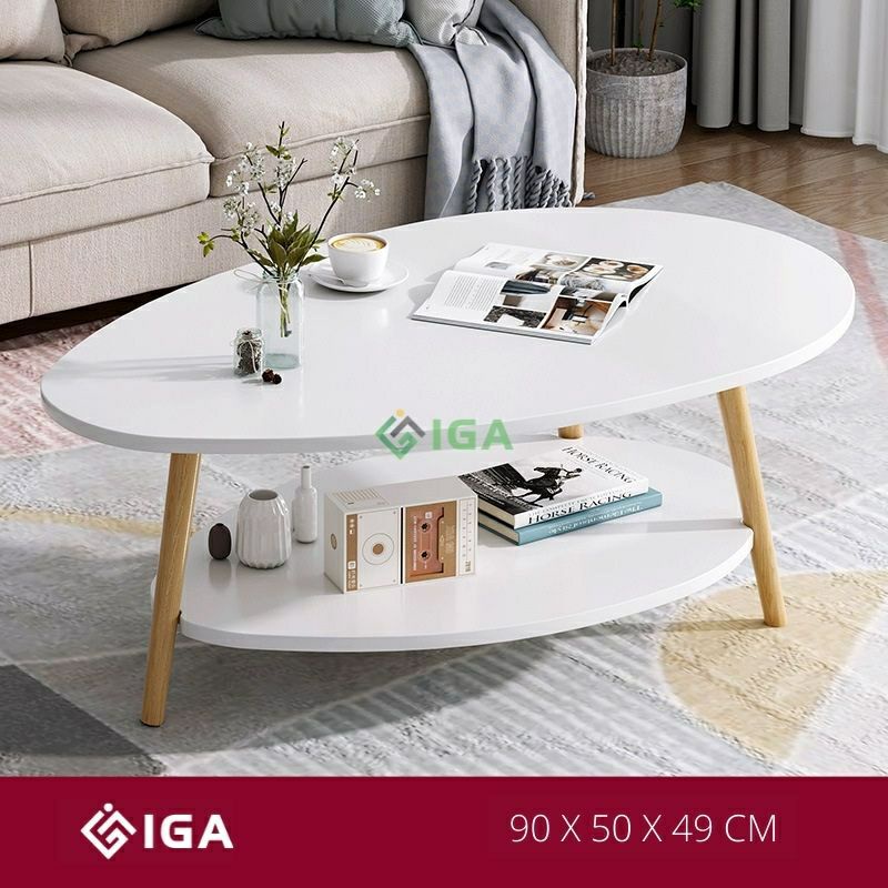 Bàn trà sofa bàn cafe hình trứng 2 tầng phù hợp mọi loại ghế, thảm phòng khách- GP56