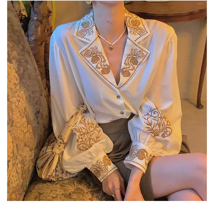 [Code FASHIONRNK 10K discount, 50K single] Fashion Stylized Embroidery Long Sleeve Shirt For Women