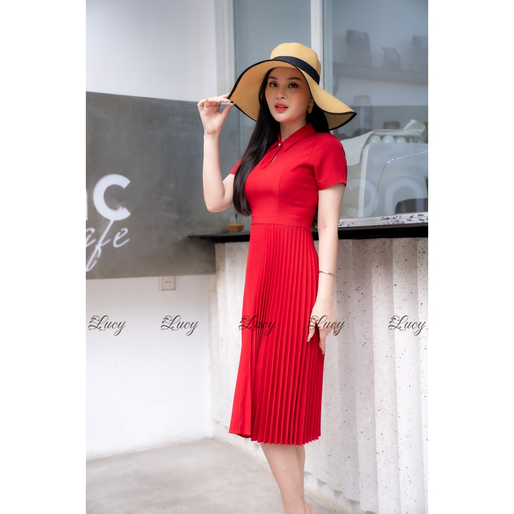 Đầm dập ly cánh quạt cổ cách tân công sở Luciola 3457