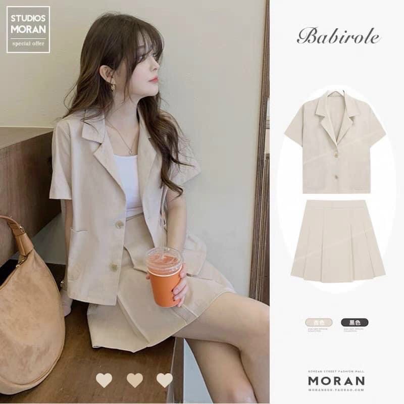 Set blazer chân váy xếp li quảng châu/set vest 3 màu