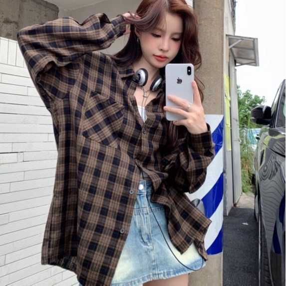 ZHELIHANGFEI Áo Sơ Mi Tay Dài Form Rộng Họa Tiết Sọc Theo Phong Cách Preppy Dễ Phối Đồ