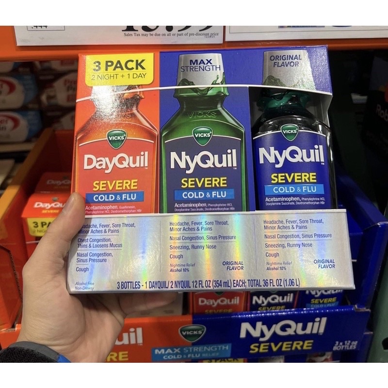 Set 3 chai siro Vicks DayQuil &amp; NyQuil Cold &amp; Flu Severe 1.06L Mỹ Hàng Bay Air