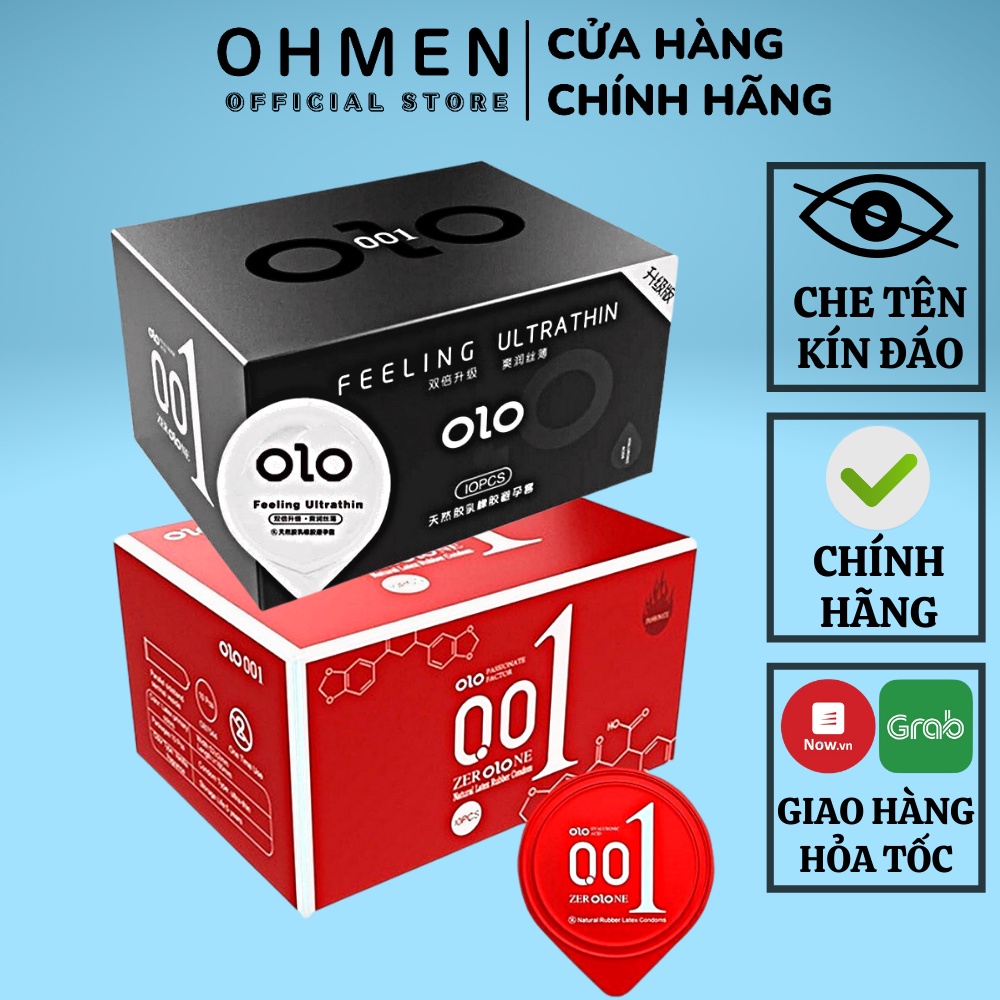 Bao cao su OLO 0.01 Đen Feeling Ultrathin siêu mỏng, hương vani, nhiều gel bôi trơn - Hộp 10 bcs