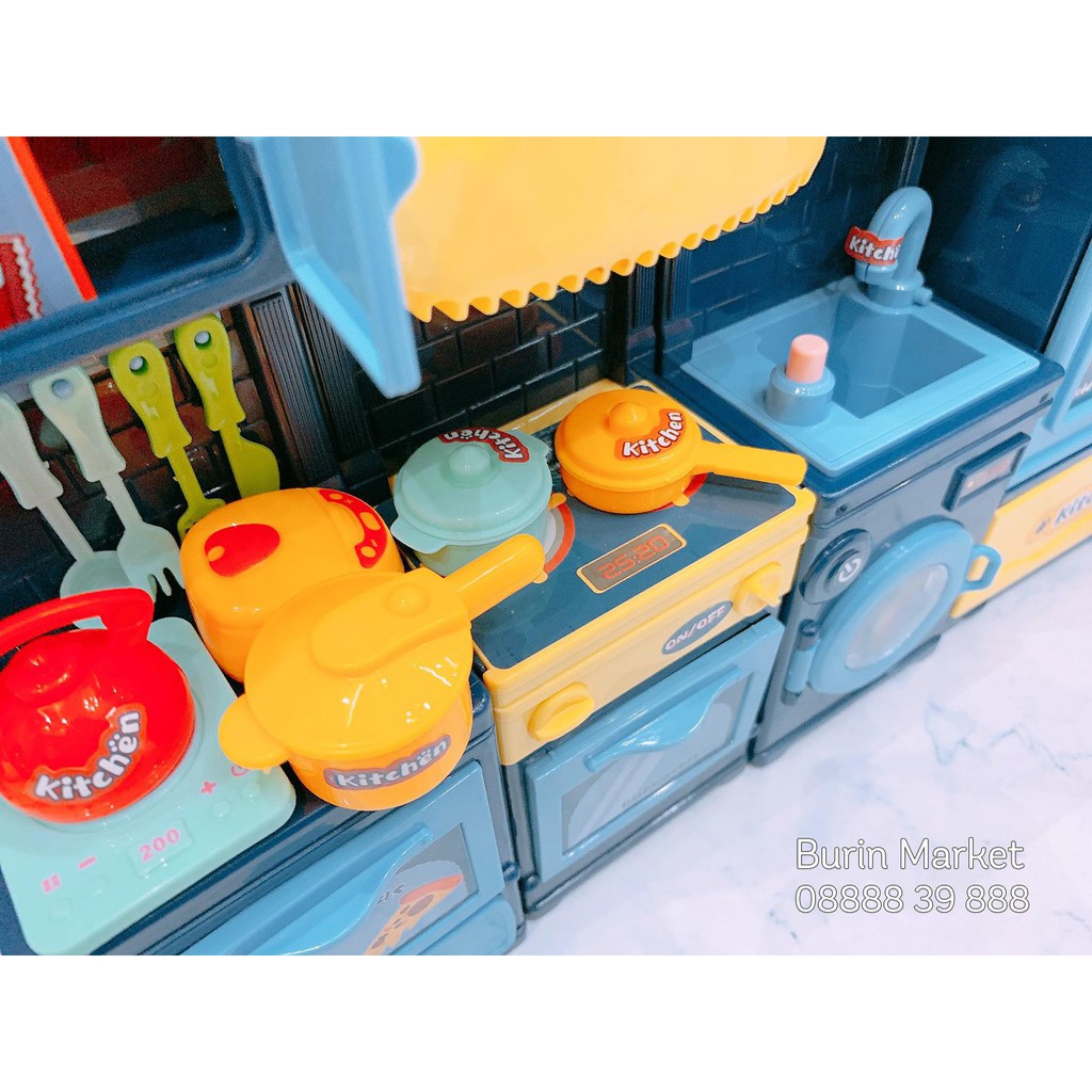 Bộ bếp nấu ăn cho bé - Bộ bếp xanh hồng - BurinStore