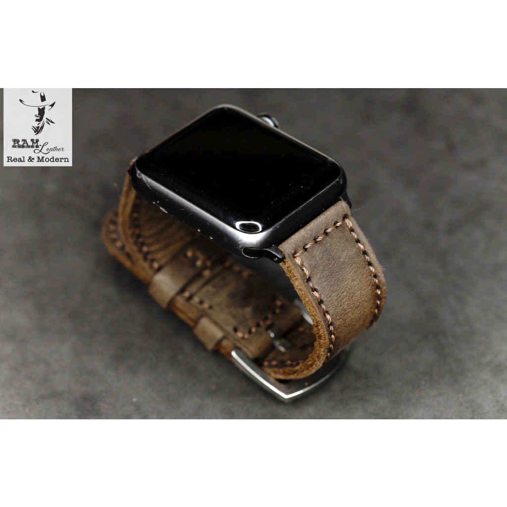 Dây Apple Watch , iWatch , iphone Watch da bò nâu đất RAM Leather classic 1950