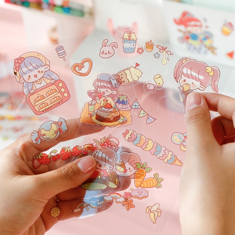 Sticker cute/Set 4 tấm hình dán dễ thương trang trí sổ planner bullet journal Hàn Quốc Tẻn Tẻn