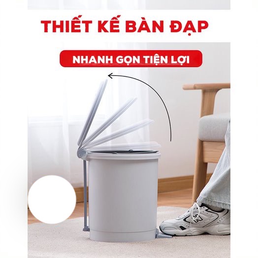 Thùng Rác Nắp Bật Tròn 5L, 10L, Thùng Rác Nhựa Nắp Tròn Đạp Chân Thông Minh Việt Nhật