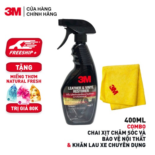 Combo Chai Xịt Chăm Sóc Và Bảo Vệ Nội Thất Ô Tô 3M 39040LT 400ml Và Khăn Lau Xe Chuyên Dụng 3M - Tặng Miếng Thơm