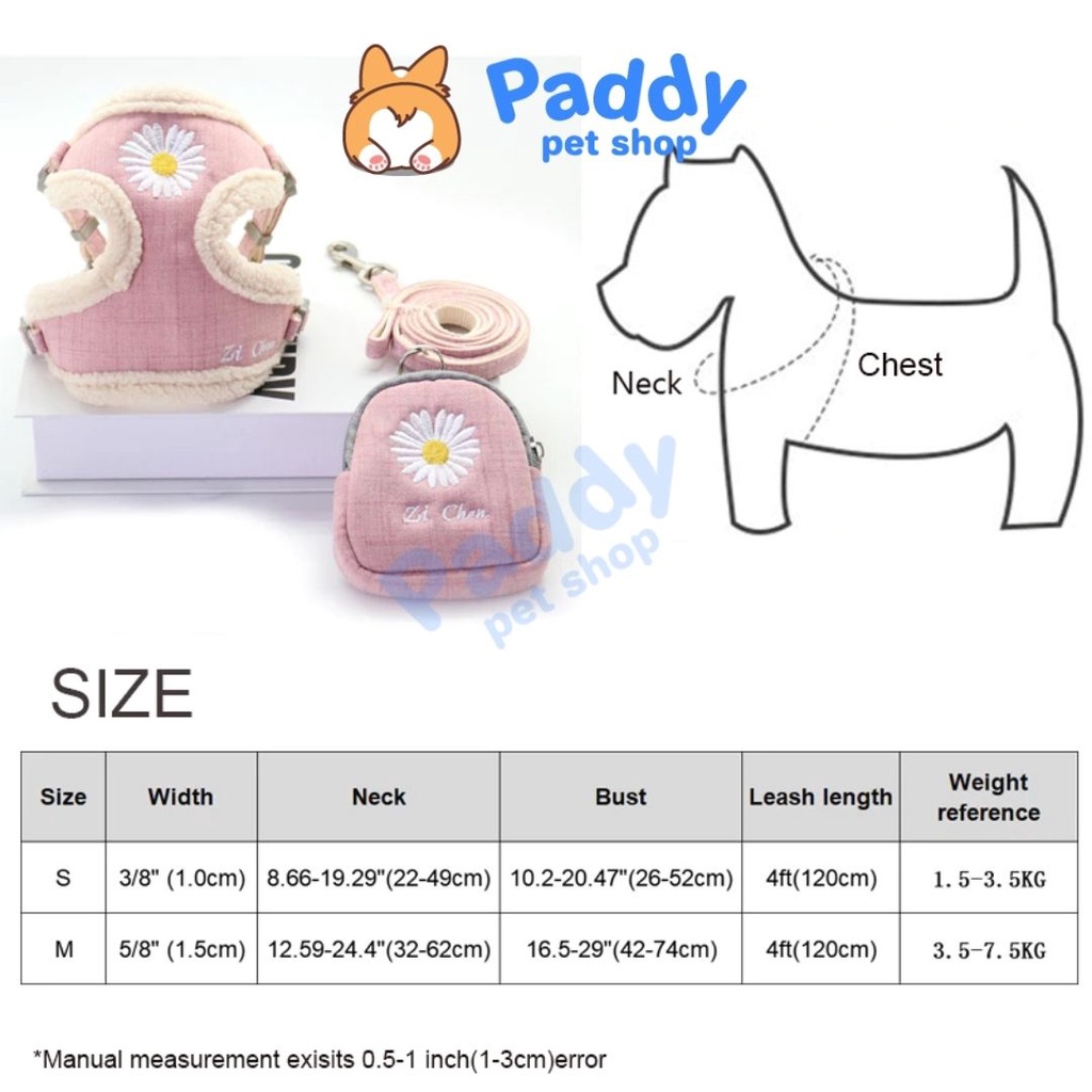 Dây Dắt Yếm Cho Chó Mèo Kèm Túi Thêu Hình