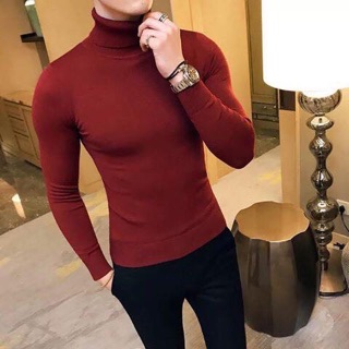 Áo len nam cổ lọ màu trắng